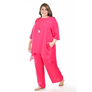 Foto 1 | Set De Lino Con Collar Roman Fashion /tallas Extras, 9102 (fiusha) Fucsia