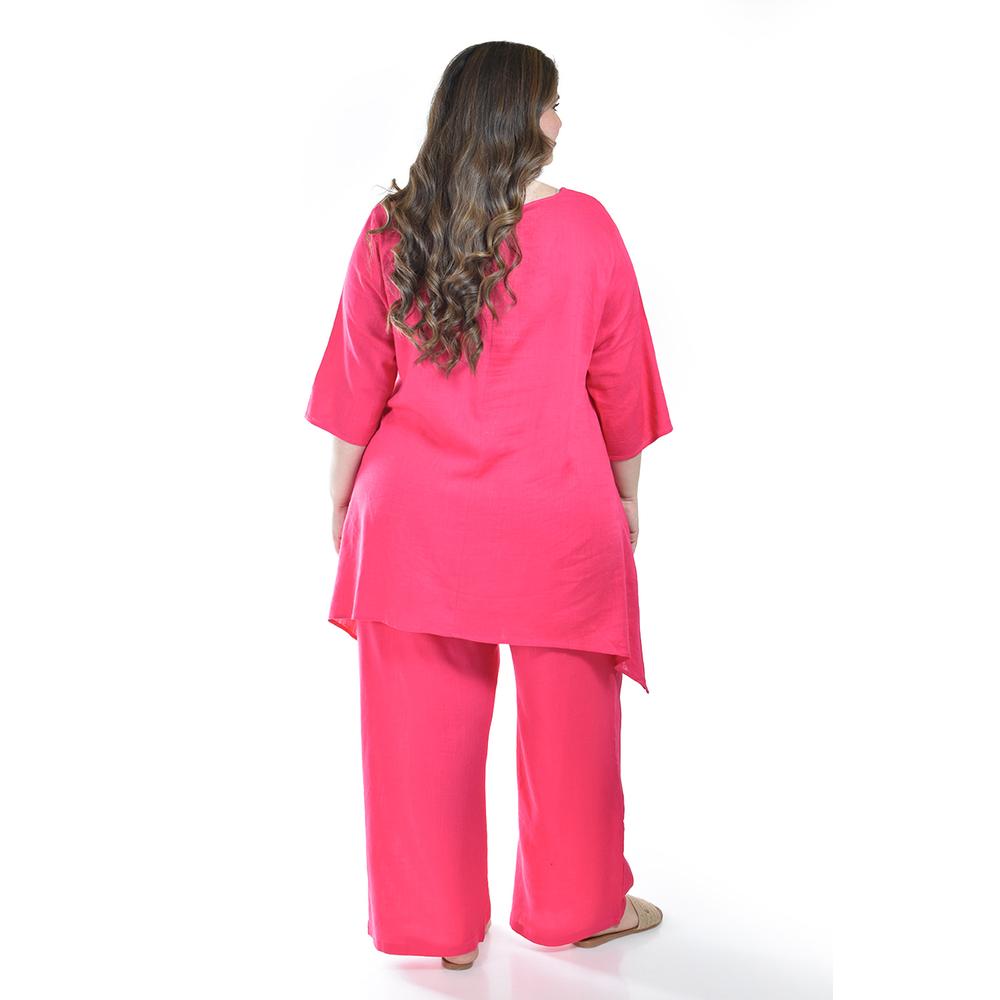 Foto 4 pulgar | Set De Lino Con Collar Roman Fashion /tallas Extras, 9102 (fiusha) Fucsia