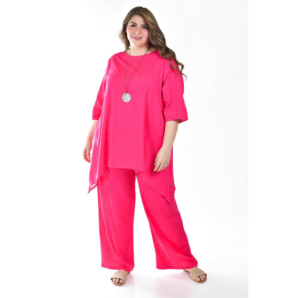 Foto 6 pulgar | Set De Lino Con Collar Roman Fashion /tallas Extras, 9102 (fiusha) Fucsia