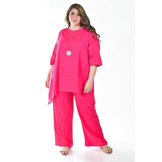 Foto 5 | Set De Lino Con Collar Roman Fashion /tallas Extras, 9102 (fiusha) Fucsia