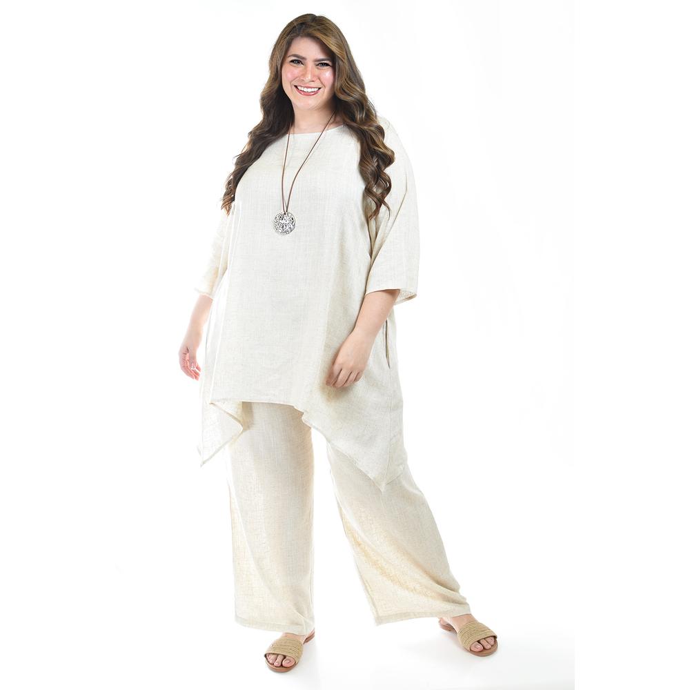 Set De Lino Con Collar Roman Fashion /tallas Extras, 9102 (arena) Beige