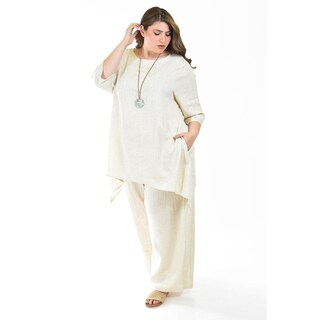 Foto 5 | Set De Lino Con Collar Roman Fashion /tallas Extras, 9102 (arena) Beige