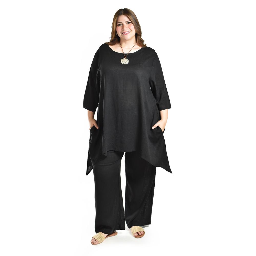 Foto 6 pulgar | Set De Lino Con Collar Roman Fashion /tallas Extras, 9102 (negro) Negro