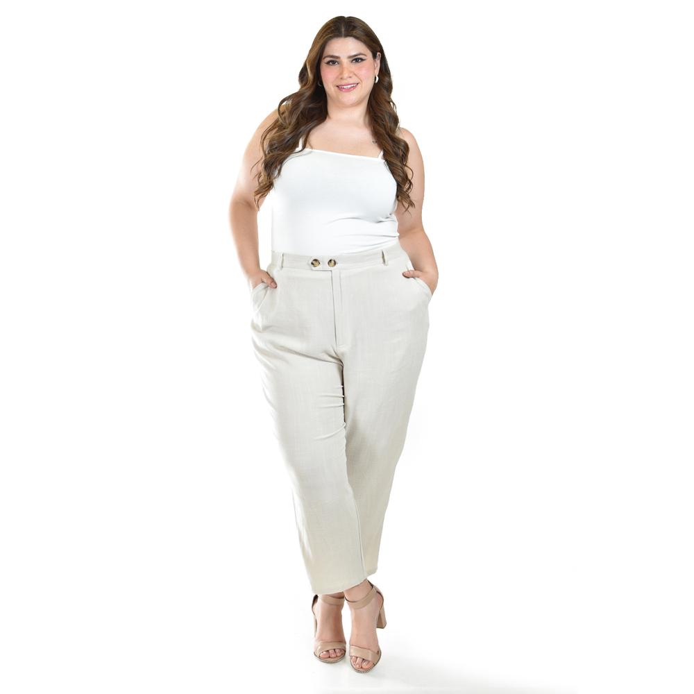 Foto 2 pulgar | Pantalon De Lino De Doble Boton Roman Fashion /tallas Extras, 58749 (beige) Beige