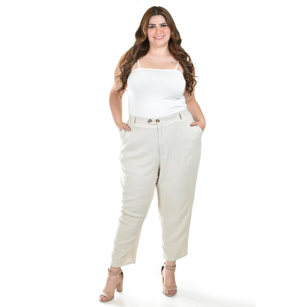 Foto 6 pulgar | Pantalon De Lino De Doble Boton Roman Fashion /tallas Extras, 58749 (beige) Beige
