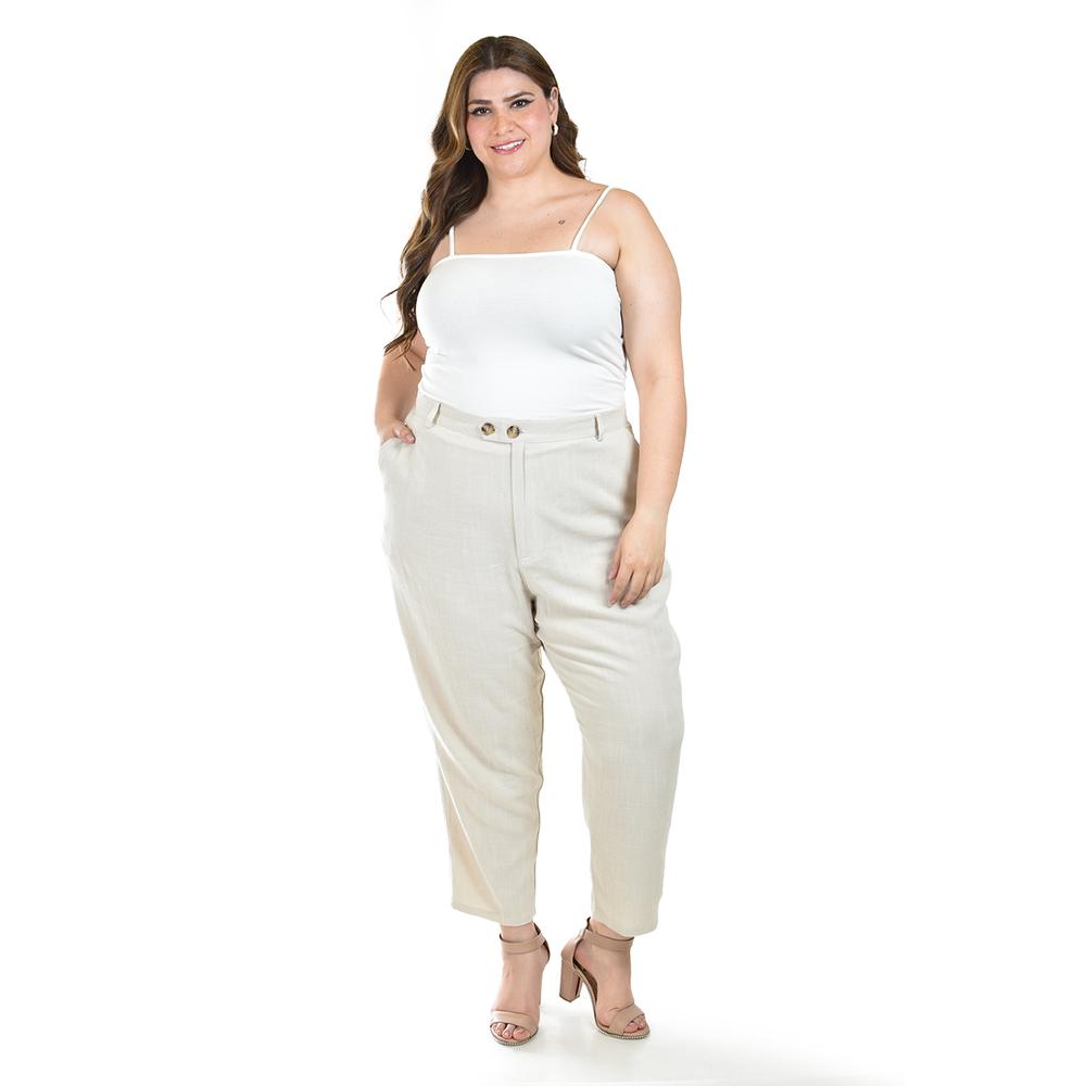 Foto 7 pulgar | Pantalon De Lino De Doble Boton Roman Fashion /tallas Extras, 58749 (beige) Beige