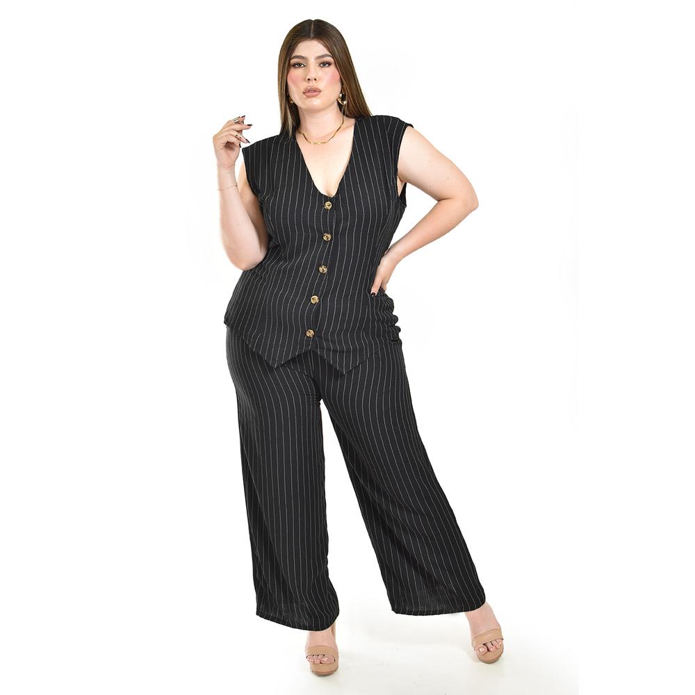 Foto 2 pulgar | Set Chaleco Y Pantalon A Rayas Roman Fashion /tallas Extras, 5073 (negro Lineas) Negro