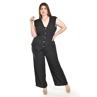 Foto 1 | Set Chaleco Y Pantalon A Rayas Roman Fashion /tallas Extras, 5073 (negro Lineas) Negro