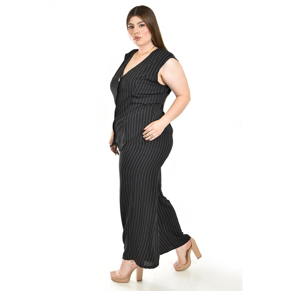 Foto 3 pulgar | Set Chaleco Y Pantalon A Rayas Roman Fashion /tallas Extras, 5073 (negro Lineas) Negro