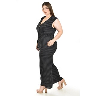 Foto 2 | Set Chaleco Y Pantalon A Rayas Roman Fashion /tallas Extras, 5073 (negro Lineas) Negro