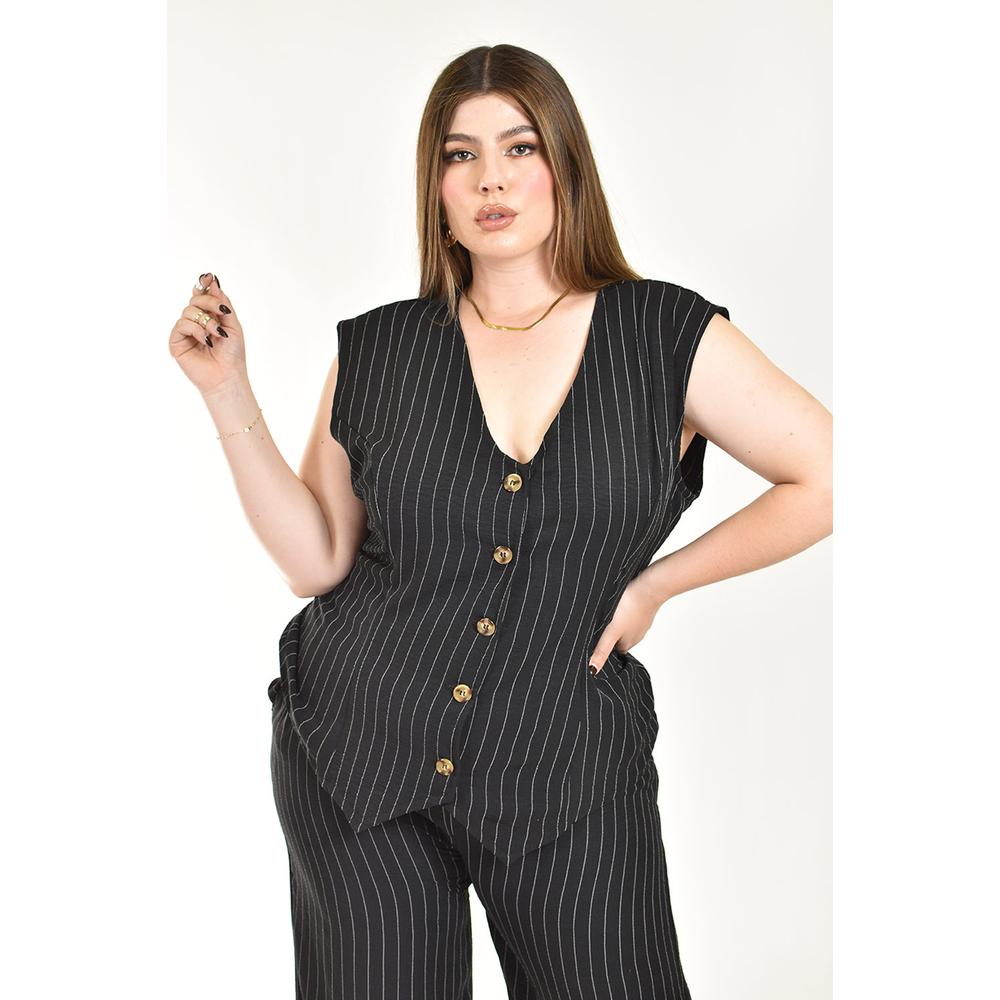 Foto 5 pulgar | Set Chaleco Y Pantalon A Rayas Roman Fashion /tallas Extras, 5073 (negro Lineas) Negro