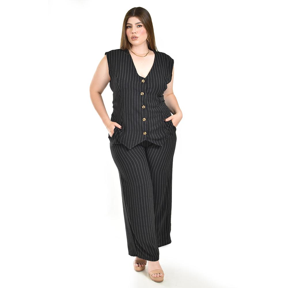 Foto 6 pulgar | Set Chaleco Y Pantalon A Rayas Roman Fashion /tallas Extras, 5073 (negro Lineas) Negro