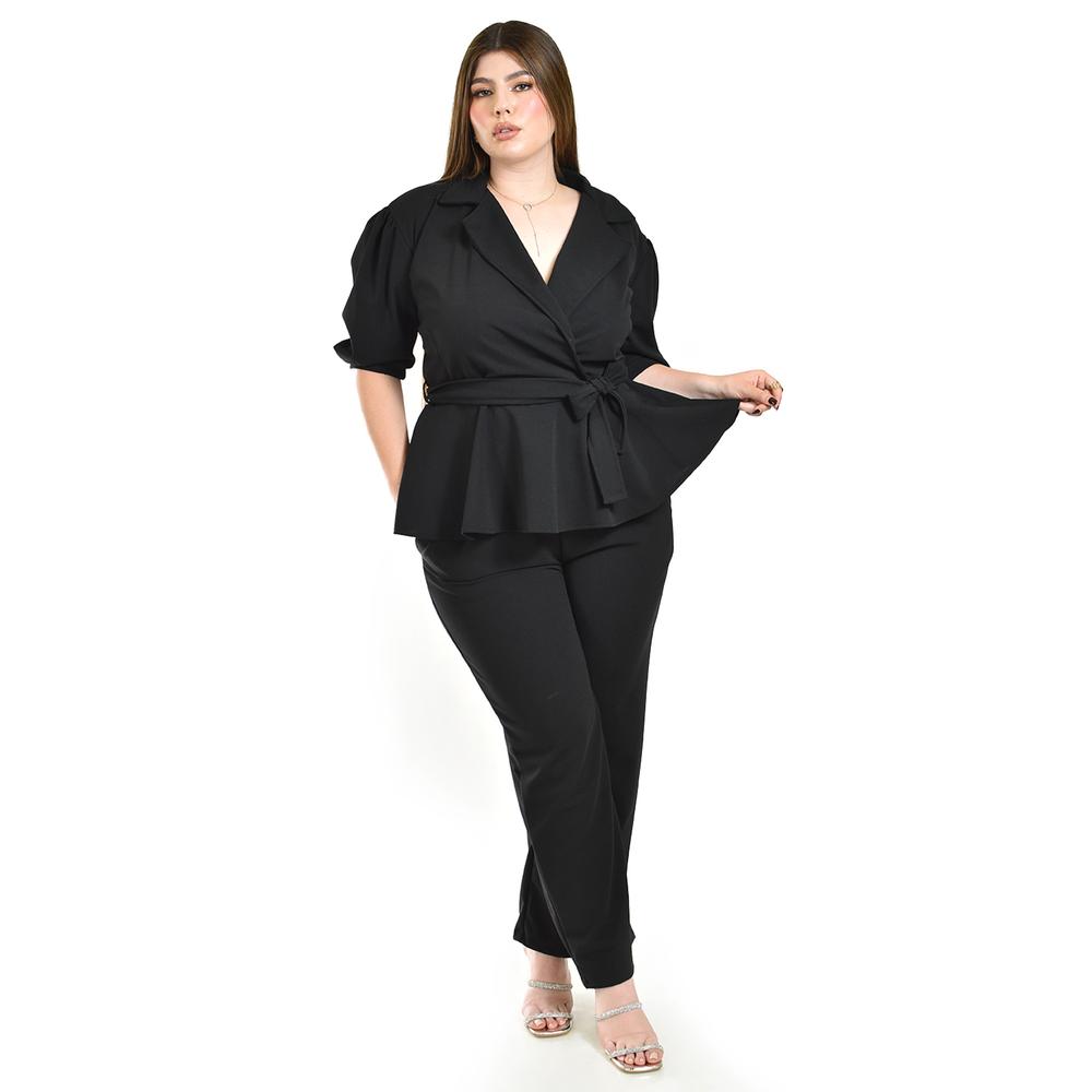 Foto 2 pulgar | Set Pantalon Y Blusa Corte Peplum Roman Fashion /tallas Extras, 4362 (negro) Negro