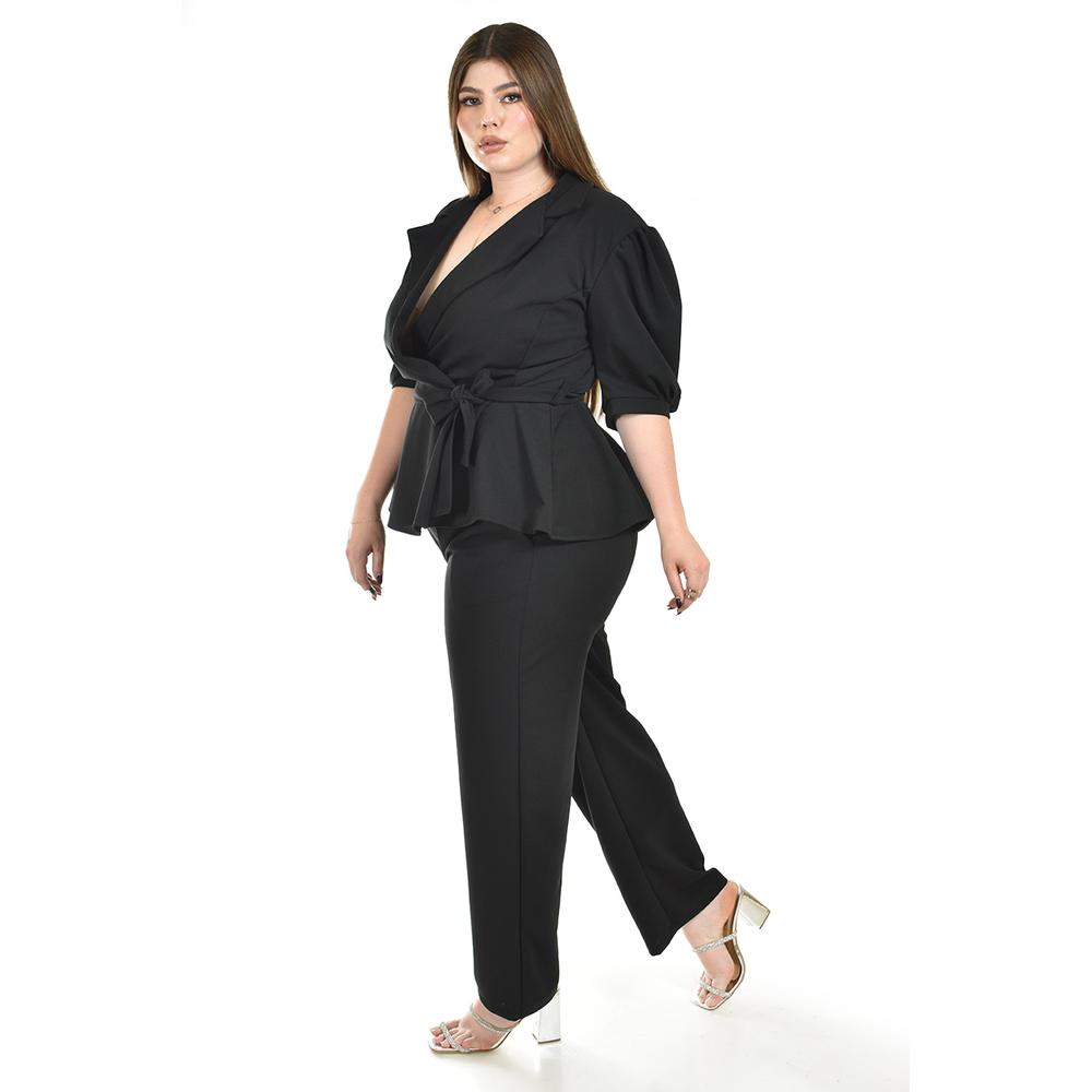 Foto 3 pulgar | Set Pantalon Y Blusa Corte Peplum Roman Fashion /tallas Extras, 4362 (negro) Negro