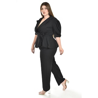 Foto 2 | Set Pantalon Y Blusa Corte Peplum Roman Fashion /tallas Extras, 4362 (negro) Negro