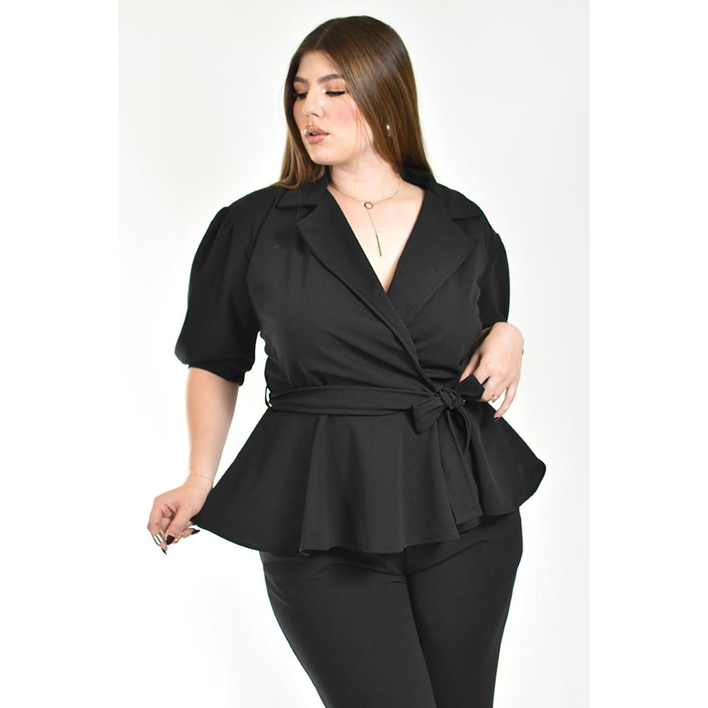 Foto 5 pulgar | Set Pantalon Y Blusa Corte Peplum Roman Fashion /tallas Extras, 4362 (negro) Negro