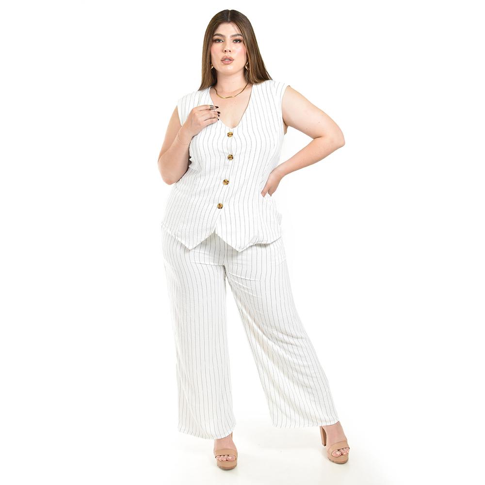 Foto 2 pulgar | Set Chaleco Y Pantalon A Rayas Roman Fashion /tallas Extras, 5073 (blanco Lineas) Blanco