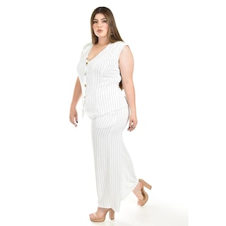 Foto 2 | Set Chaleco Y Pantalon A Rayas Roman Fashion /tallas Extras, 5073 (blanco Lineas) Blanco
