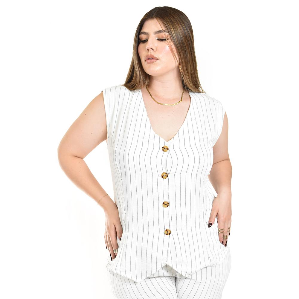 Foto 4 | Set Chaleco Y Pantalon A Rayas Roman Fashion /tallas Extras, 5073 (blanco Lineas) Blanco