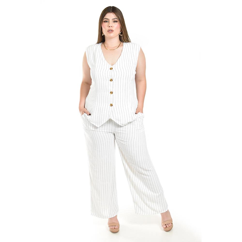 Foto 6 pulgar | Set Chaleco Y Pantalon A Rayas Roman Fashion /tallas Extras, 5073 (blanco Lineas) Blanco