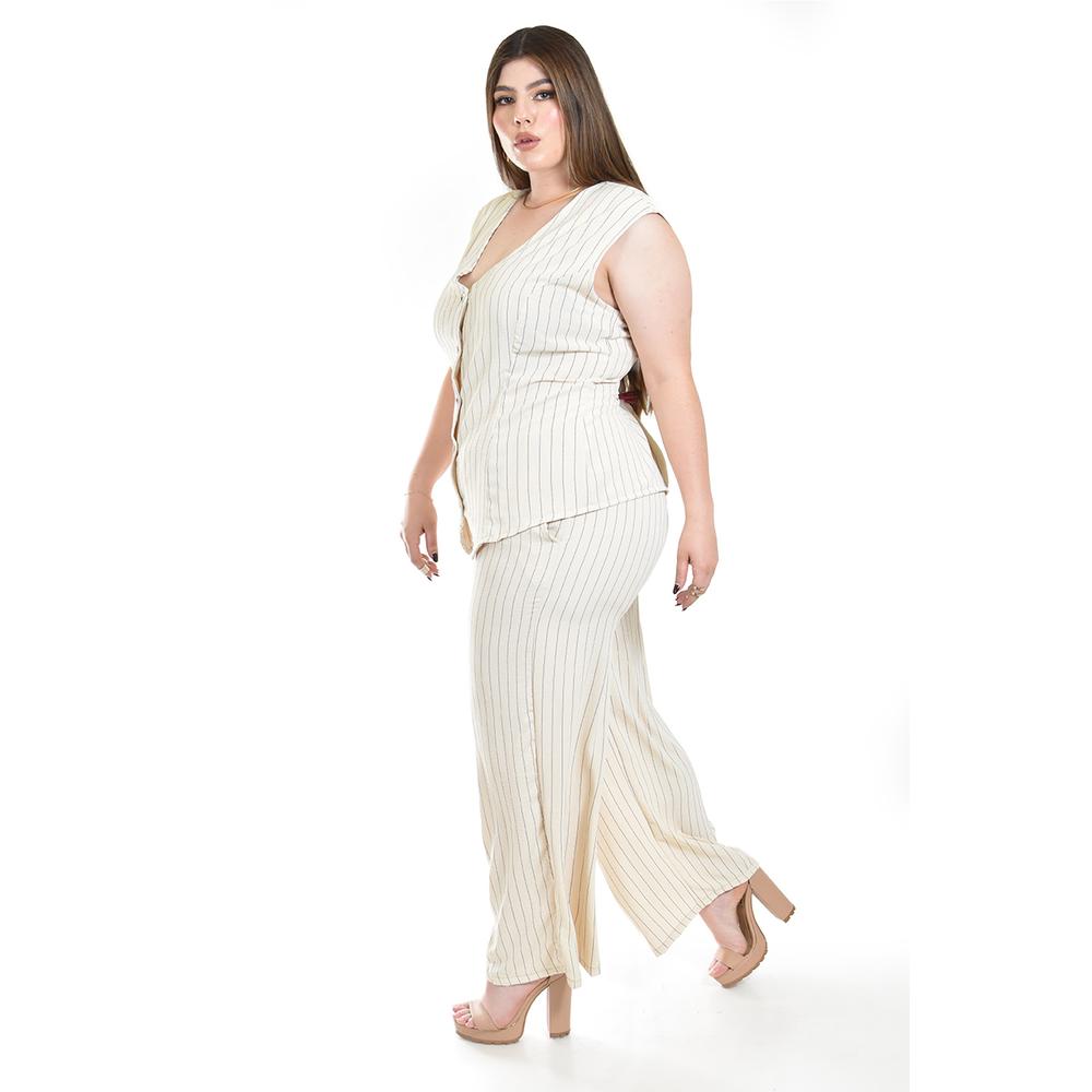 Foto 3 pulgar | Set Chaleco Y Pantalon A Rayas Roman Fashion /tallas Extras, 5073 (arena Lineas) Beige