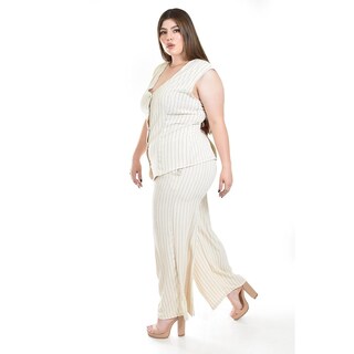 Foto 2 | Set Chaleco Y Pantalon A Rayas Roman Fashion /tallas Extras, 5073 (arena Lineas) Beige