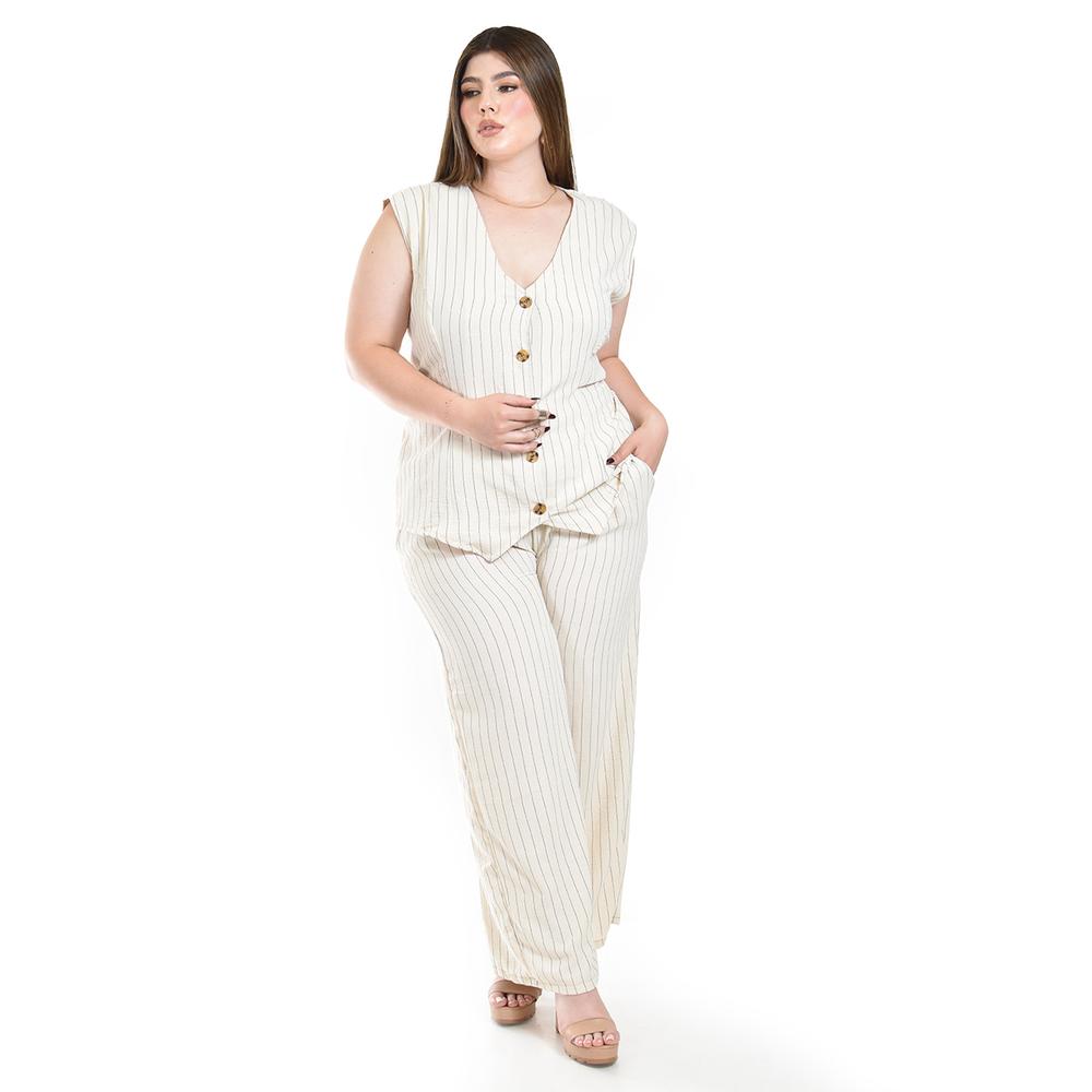 Foto 6 pulgar | Set Chaleco Y Pantalon A Rayas Roman Fashion /tallas Extras, 5073 (arena Lineas) Beige