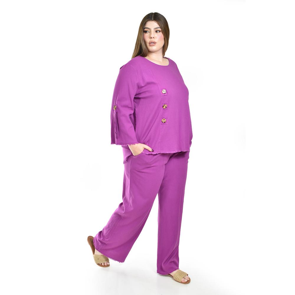 Foto 2 | Set De Lino Con Botones Decorativos Roman Fashion /tallas Extras, 0230 (morado) Violeta