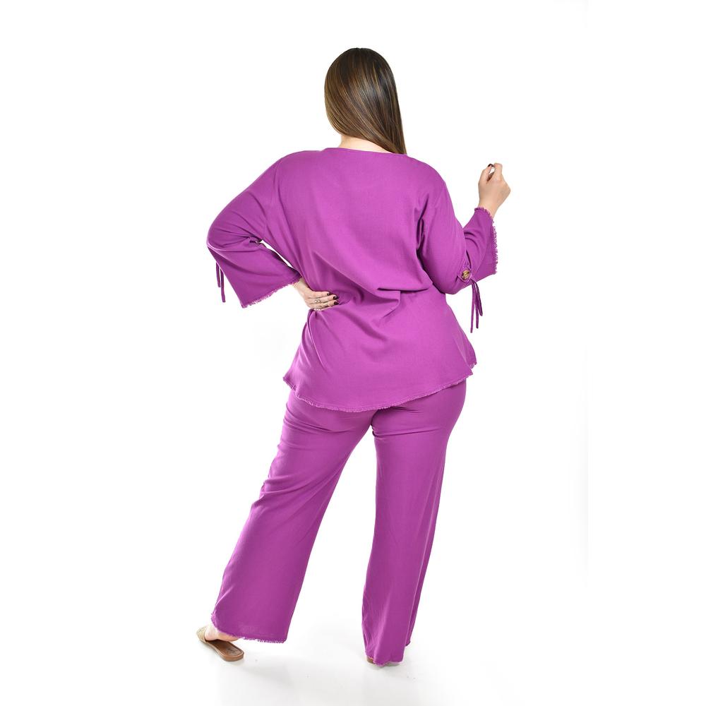 Foto 4 pulgar | Set De Lino Con Botones Decorativos Roman Fashion /tallas Extras, 0230 (morado) Violeta