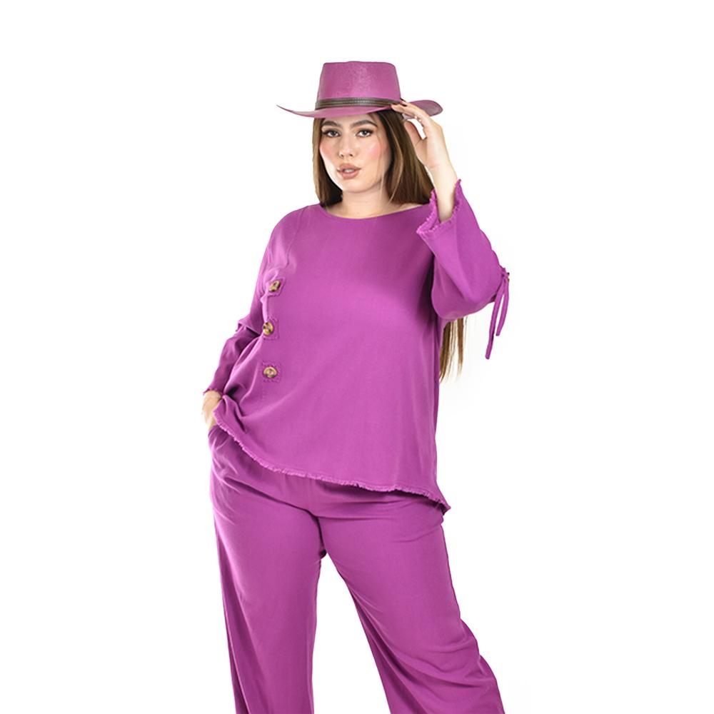 Foto 5 pulgar | Set De Lino Con Botones Decorativos Roman Fashion /tallas Extras, 0230 (morado) Violeta