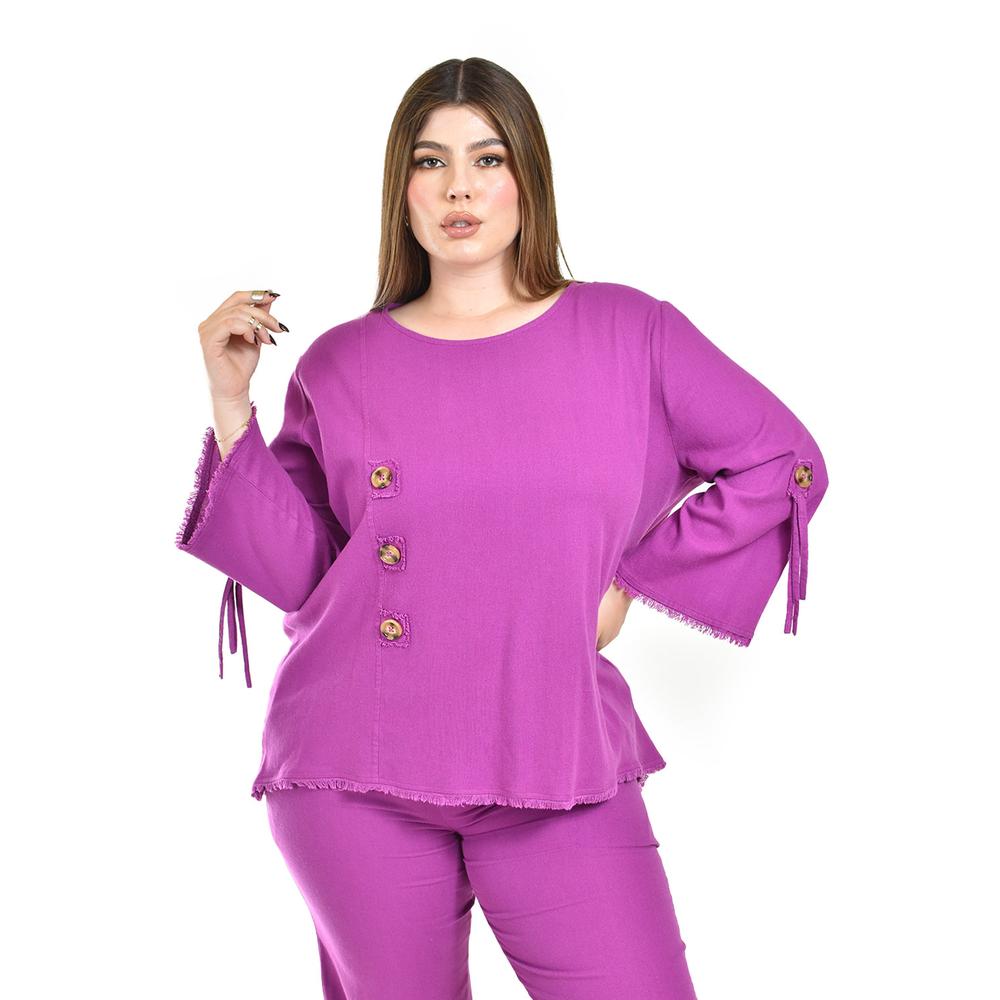 Foto 6 pulgar | Set De Lino Con Botones Decorativos Roman Fashion /tallas Extras, 0230 (morado) Violeta