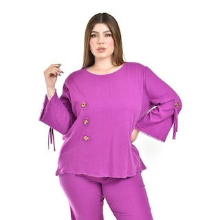 Foto 5 | Set De Lino Con Botones Decorativos Roman Fashion /tallas Extras, 0230 (morado) Violeta