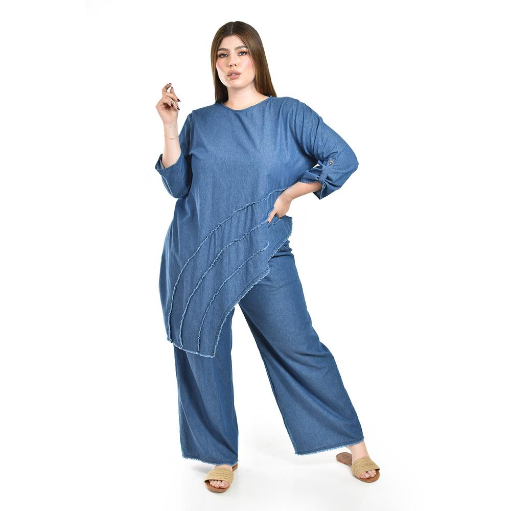 Set Denim Con Diseño Asimetrico Roman Fashion /tallas Extras, 0050 (dark) Azul Oscuro