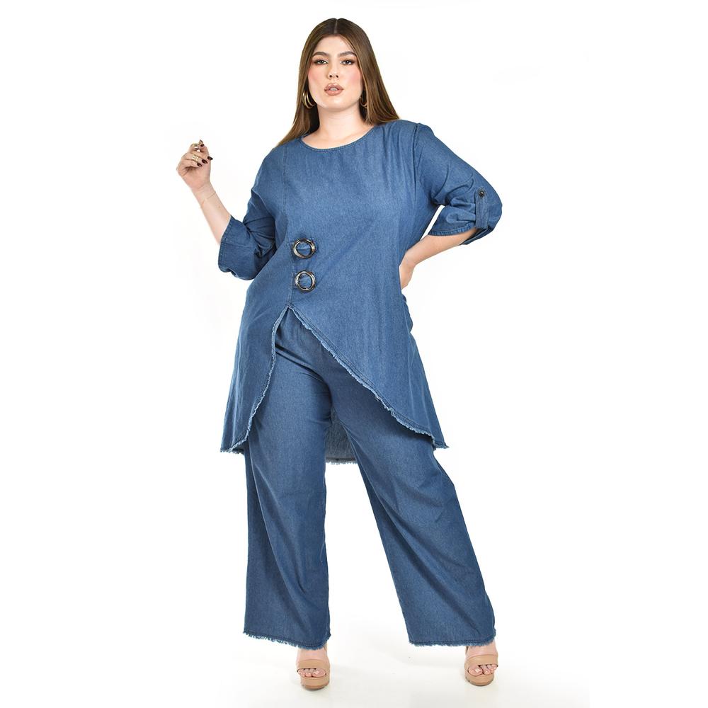 Set De Mezclilla Asimetrico Roman Fashion /tallas Extras, 0010 (dark) Azul