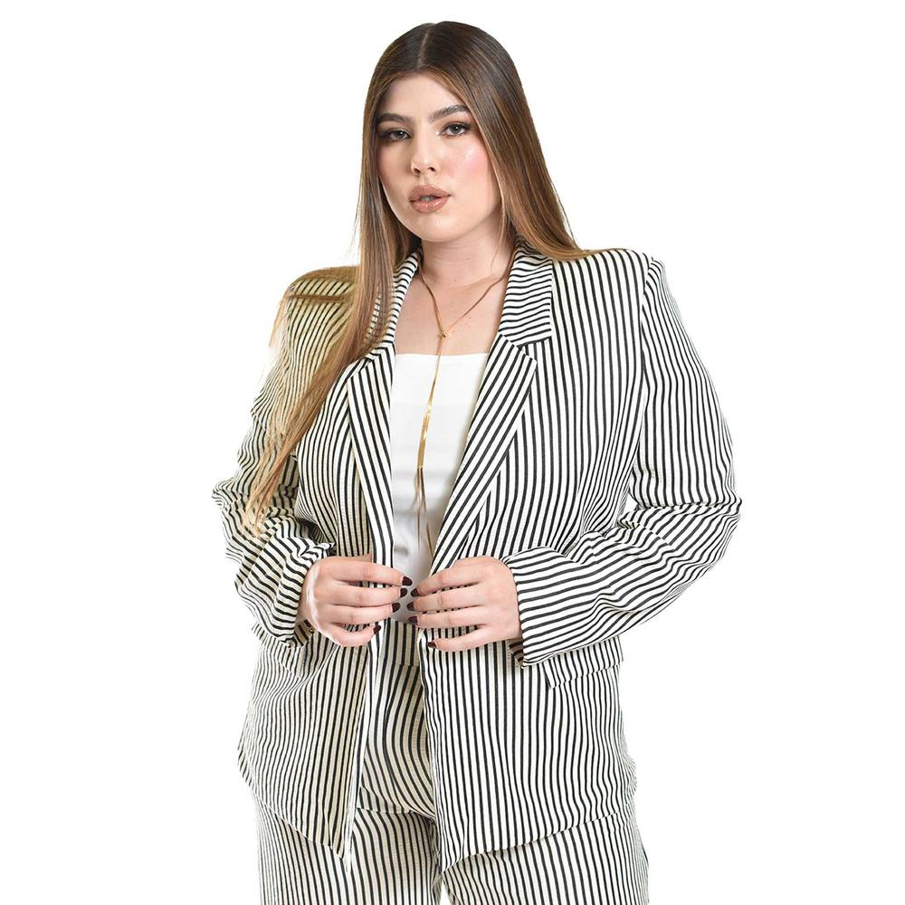 Foto 5 pulgar | Set De Blazer Y Pantalon A Rayas Roman Fashion / Tallas Extras, 0190 (negro Lineas) Negro
