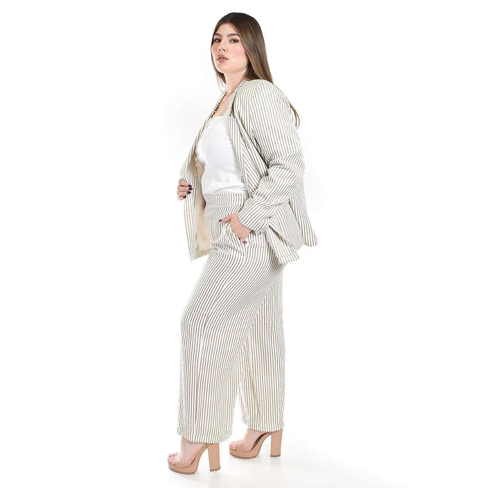 Foto 2 | Set De Blazer Y Pantalon A Rayas Roman Fashion / Tallas Extras, 0190 (cafe Lineas) Cafe