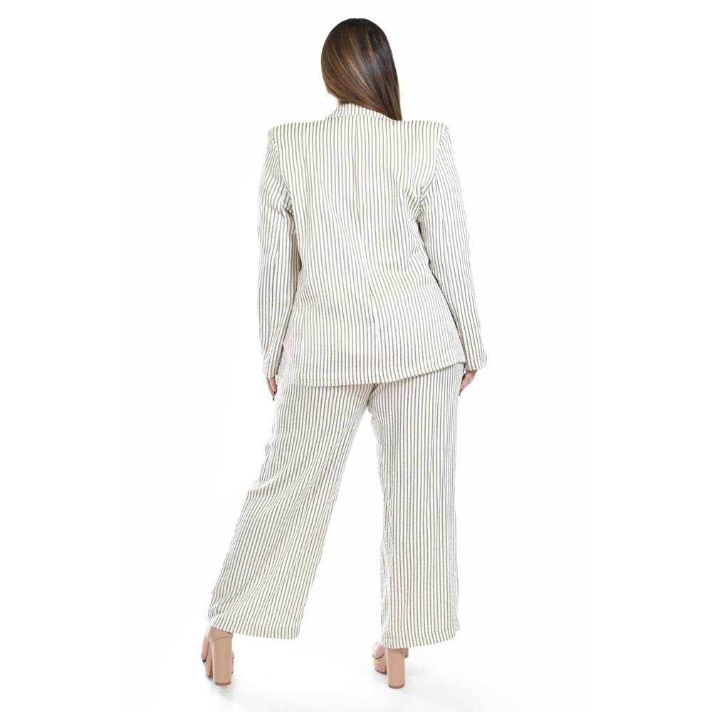 Foto 3 | Set De Blazer Y Pantalon A Rayas Roman Fashion / Tallas Extras, 0190 (cafe Lineas) Cafe