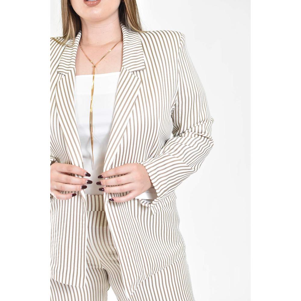 Foto 4 | Set De Blazer Y Pantalon A Rayas Roman Fashion / Tallas Extras, 0190 (cafe Lineas) Cafe