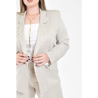 Foto 4 | Set De Blazer Y Pantalon A Rayas Roman Fashion / Tallas Extras, 0190 (cafe Lineas) Cafe