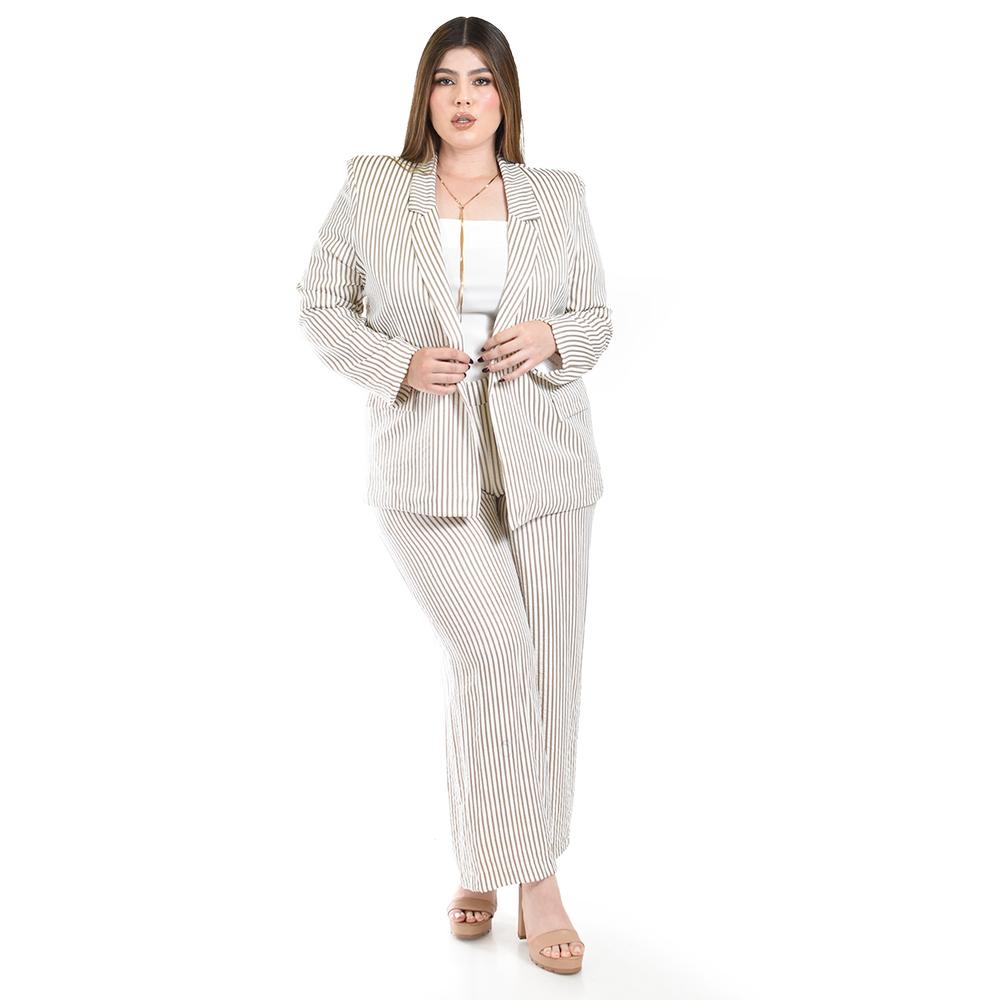 Foto 5 | Set De Blazer Y Pantalon A Rayas Roman Fashion / Tallas Extras, 0190 (cafe Lineas) Cafe