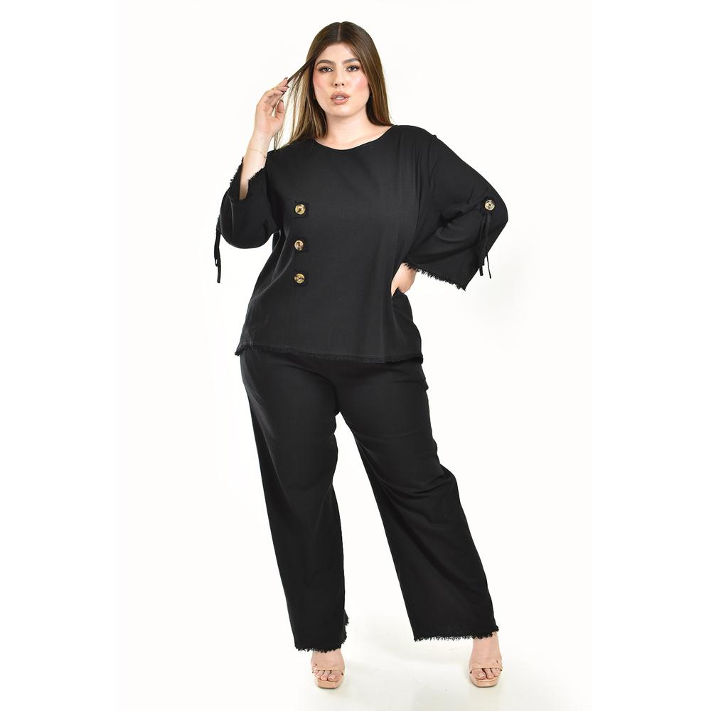 Set De Lino Con Botones Decorativos Roman Fashion /tallas Extras, 0230 (negro) Negro