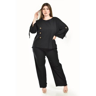 Foto 1 | Set De Lino Con Botones Decorativos Roman Fashion /tallas Extras, 0230 (negro) Negro