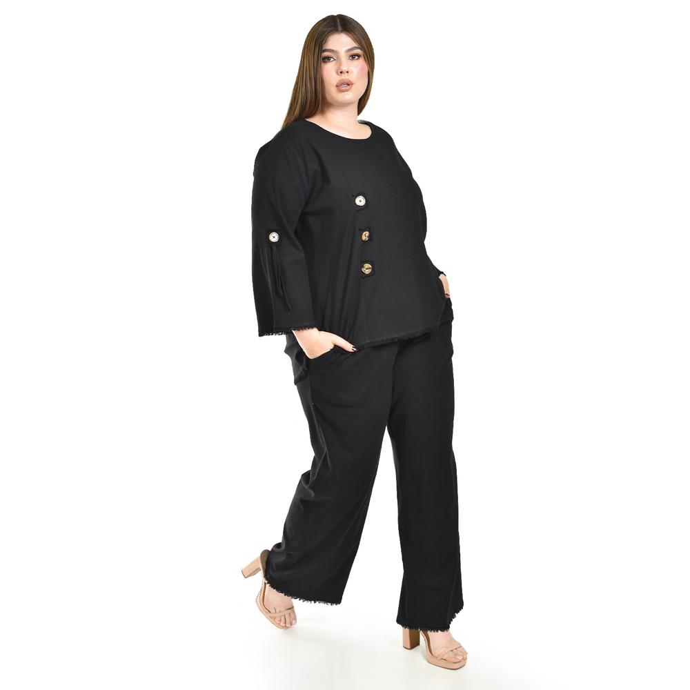Foto 2 | Set De Lino Con Botones Decorativos Roman Fashion /tallas Extras, 0230 (negro) Negro