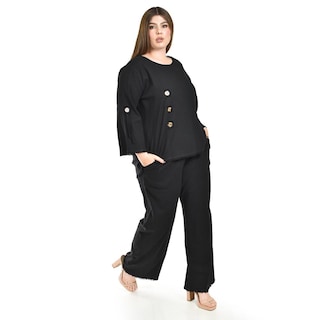Foto 2 | Set De Lino Con Botones Decorativos Roman Fashion /tallas Extras, 0230 (negro) Negro