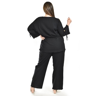 Foto 3 | Set De Lino Con Botones Decorativos Roman Fashion /tallas Extras, 0230 (negro) Negro