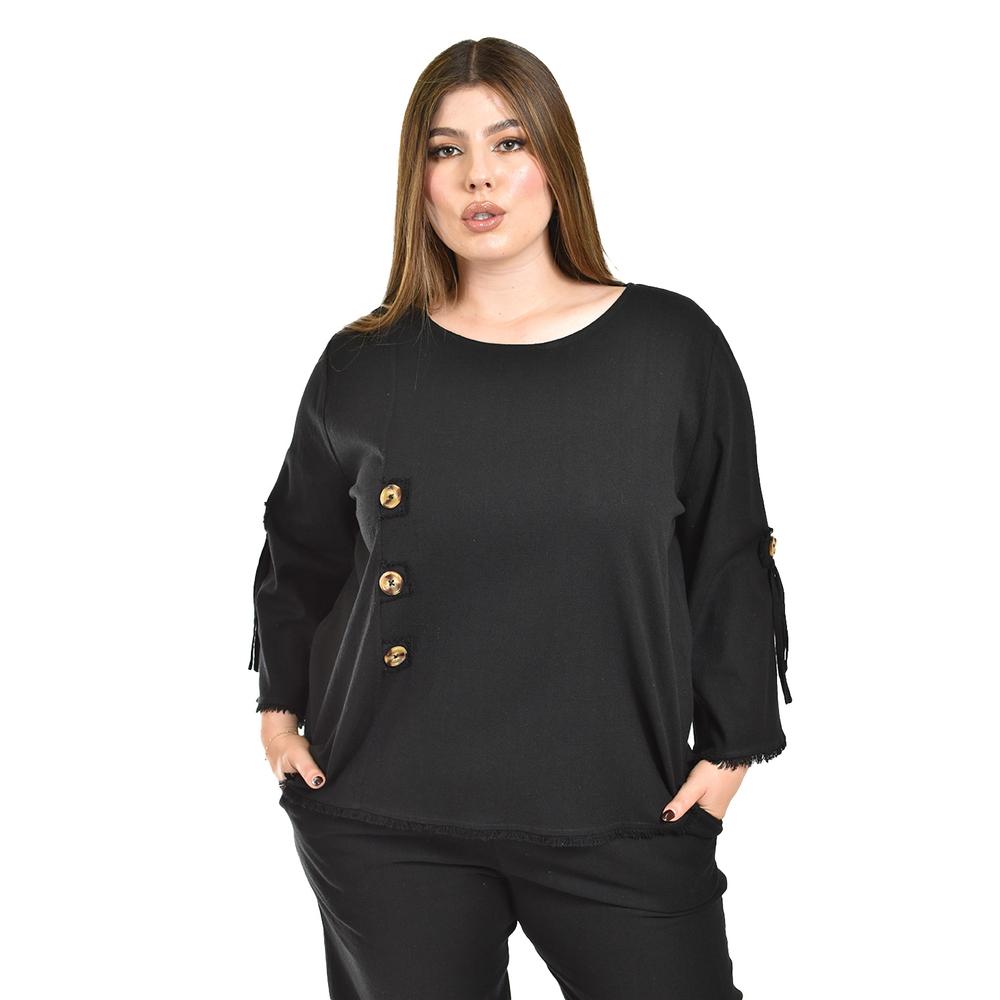 Foto 4 | Set De Lino Con Botones Decorativos Roman Fashion /tallas Extras, 0230 (negro) Negro
