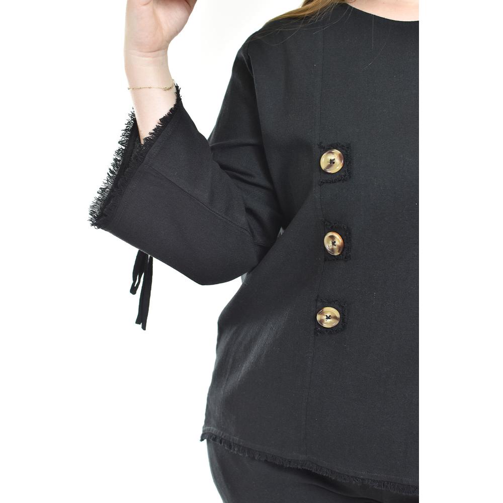 Foto 5 | Set De Lino Con Botones Decorativos Roman Fashion /tallas Extras, 0230 (negro) Negro
