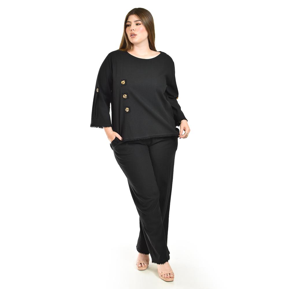 Foto 6 | Set De Lino Con Botones Decorativos Roman Fashion /tallas Extras, 0230 (negro) Negro
