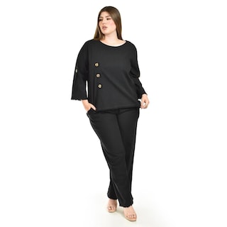 Foto 6 | Set De Lino Con Botones Decorativos Roman Fashion /tallas Extras, 0230 (negro) Negro