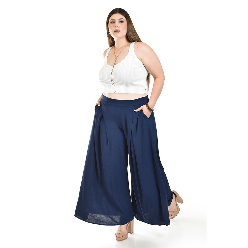 Foto 3 pulgar | Pantalon Tipo Palazzo Roman Fashion Azul Marino para Mujer